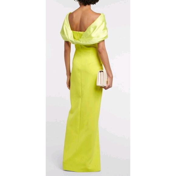 NWT $2230 Safiyaa Abra crêpe and satin gowncape-effect Sz S neon Green Cocktail - Picture 9 of 16